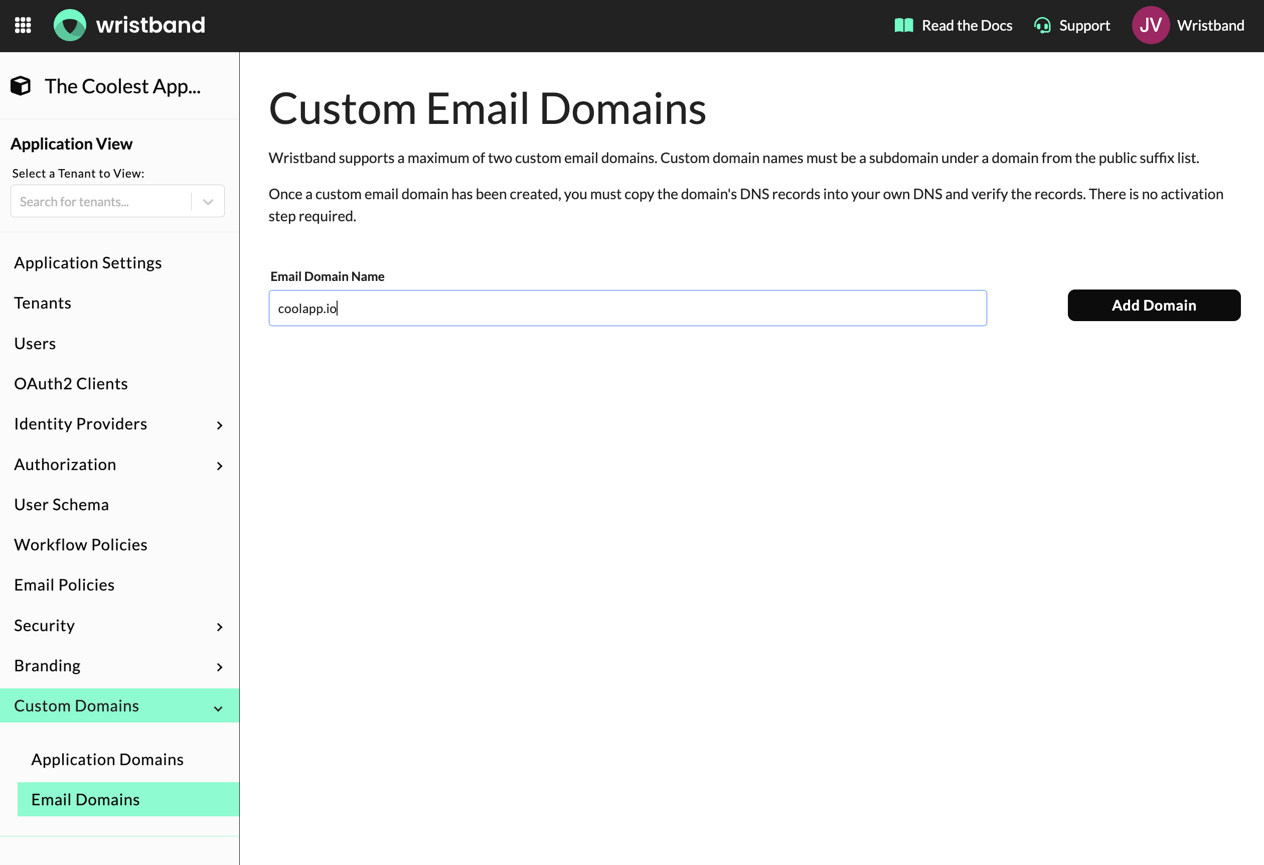 Add Application-Level Custom Email Domain