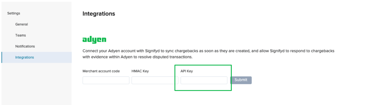 Integrations page within Signifyd