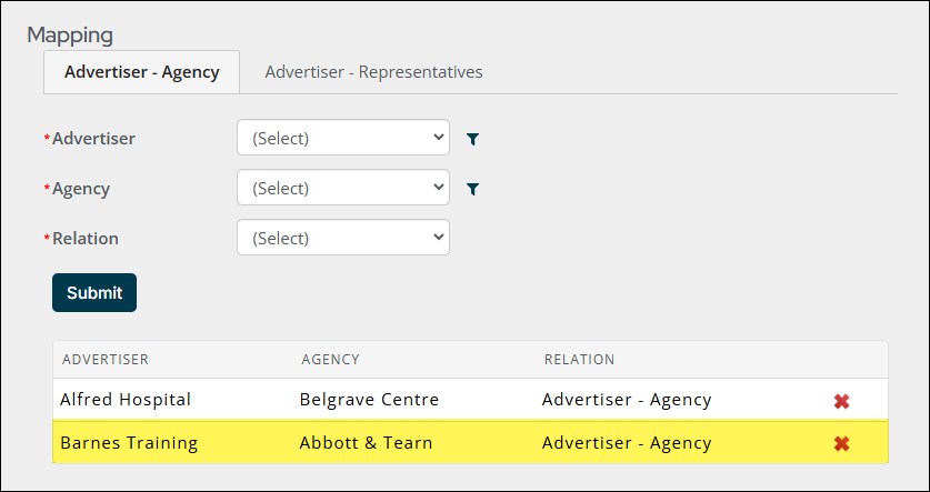 A highlight showing the new mapping listed.