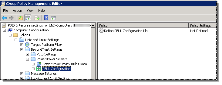 Group Policy Management Editor > PBUL Configuration
