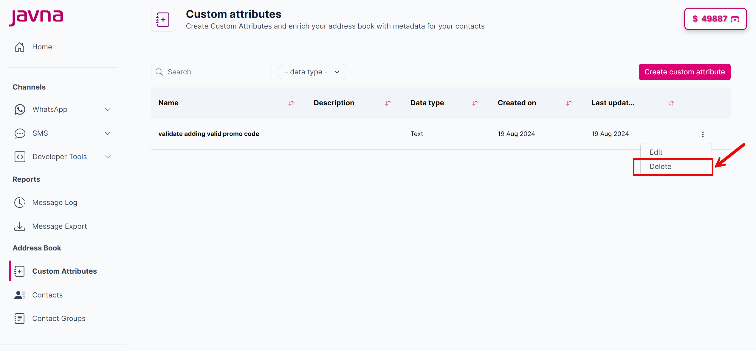 Fig 153: Selecting the "Delete" button.