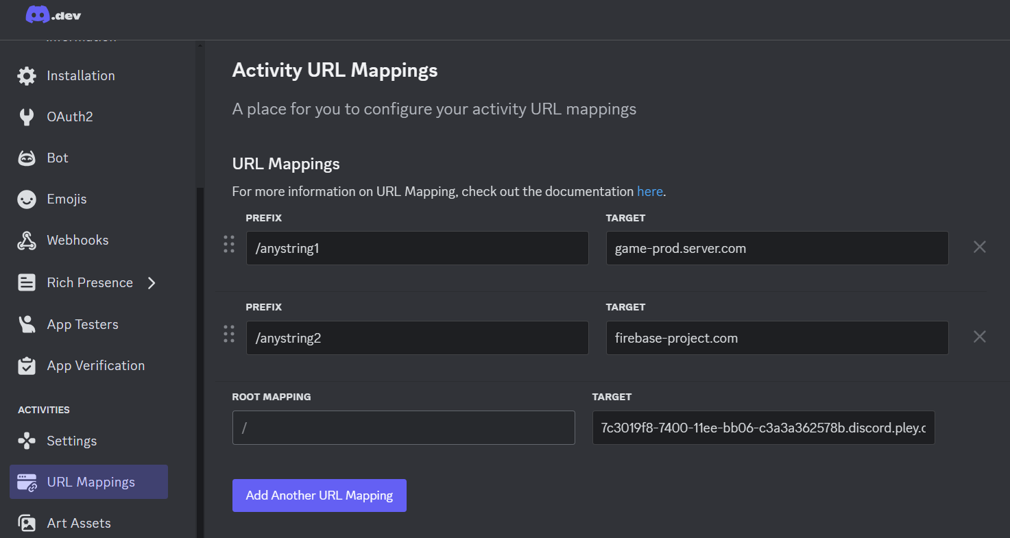 Discord Developer Portal URL Mappings and Pley Game Manager must match 1:1