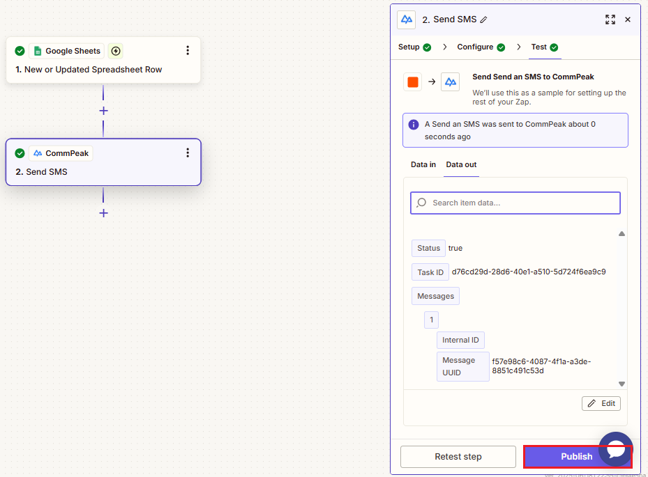 Screenshot of the Publish option