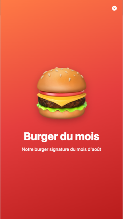 Bannière pop-up affichée à l'ouverture du site de commande