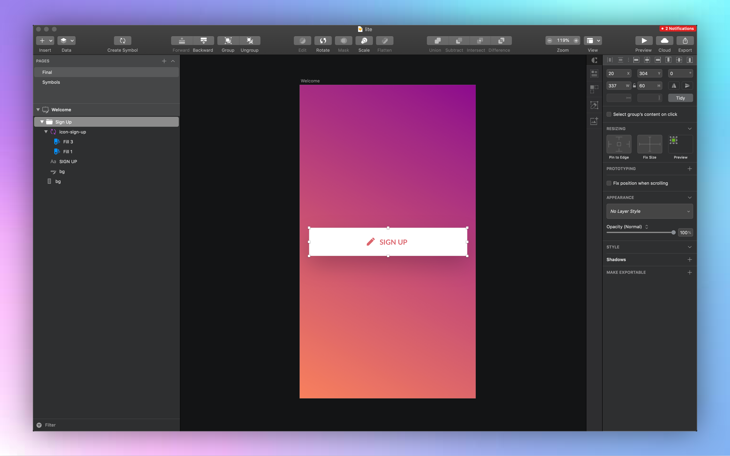 Sketch represents elements visually without any additional functionality