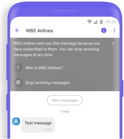 A screenshot of the Business Messages Overlay in Viber.