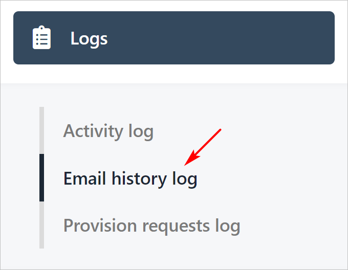 Email history log submenu
