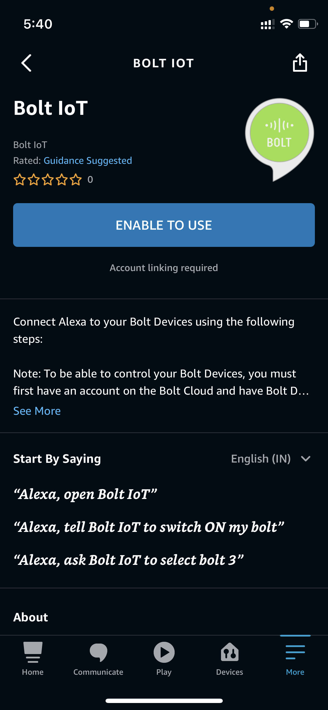 Bolt IoT Alexa skill