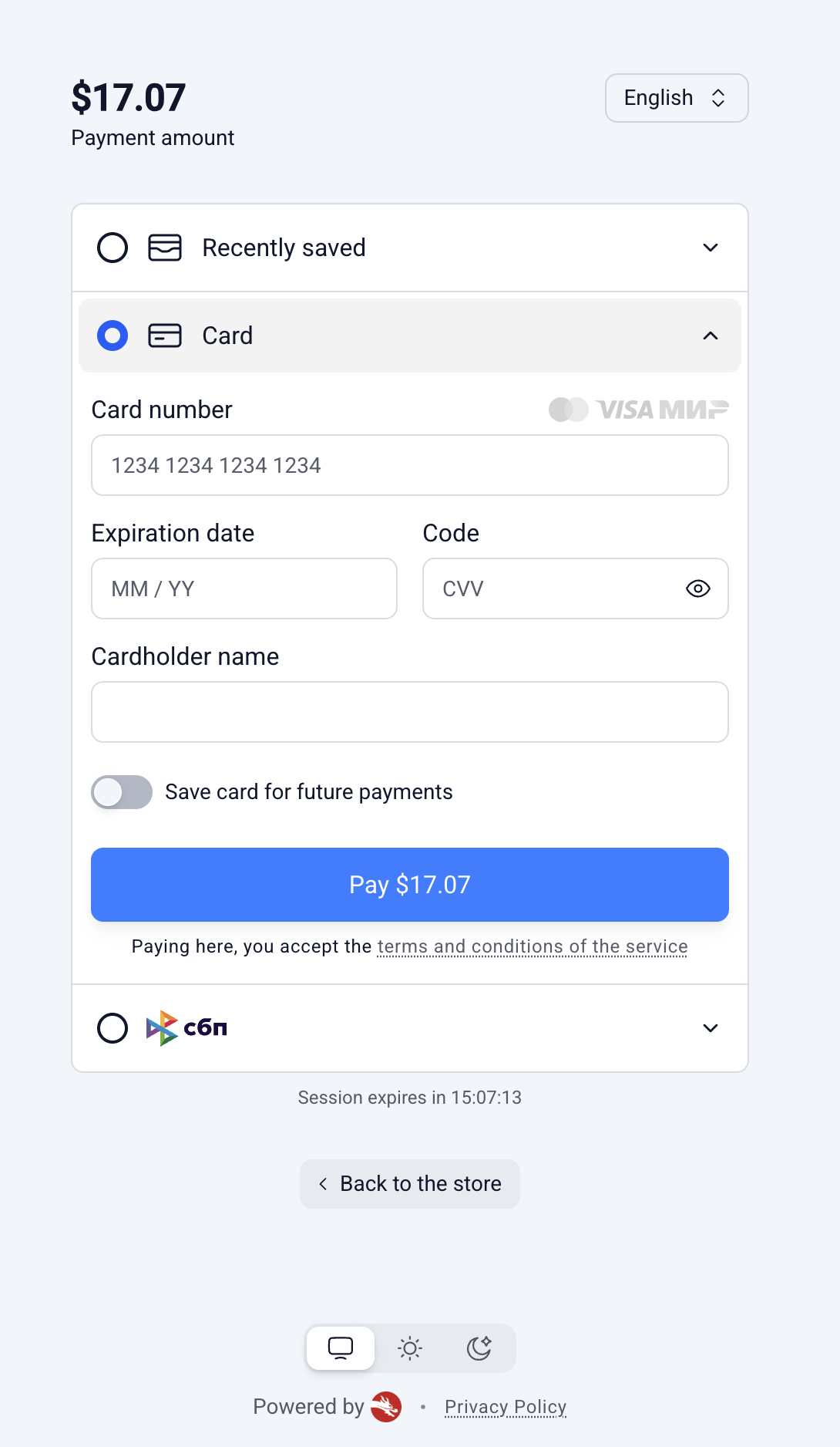 Paying with a new card