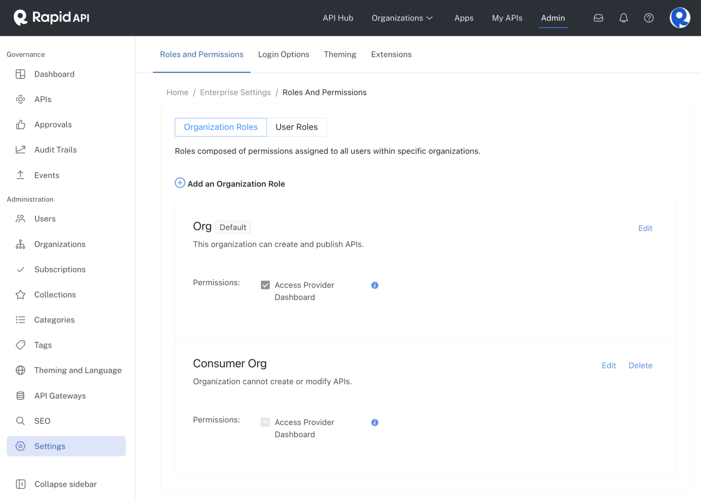 Roles and permissions in the Admin Panel.