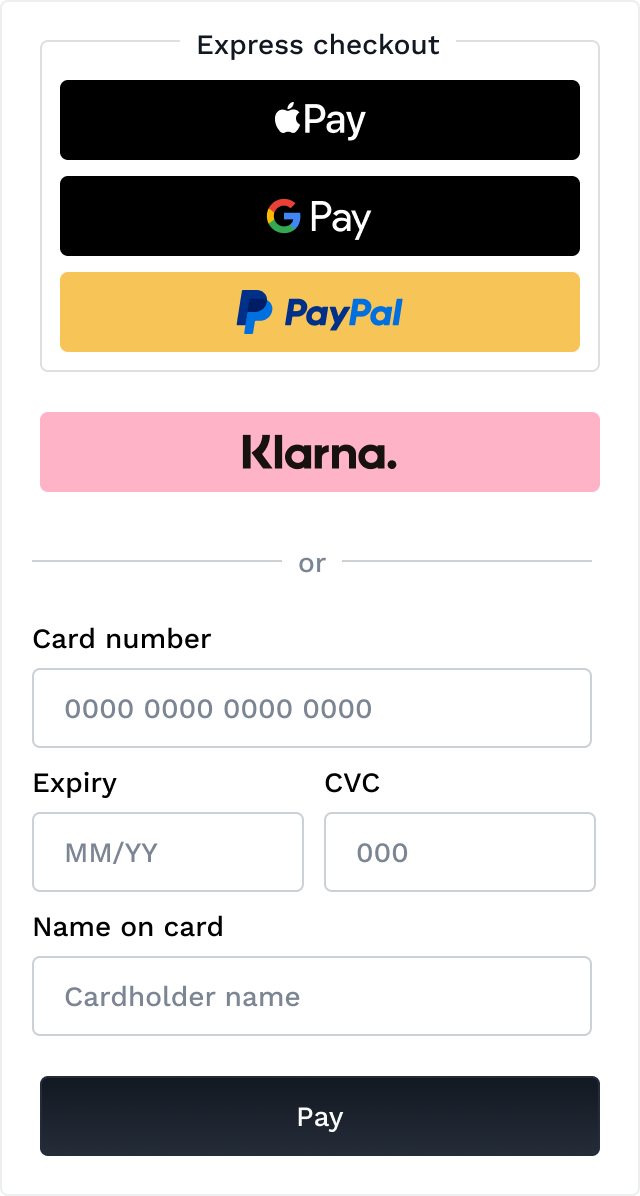 Sample Dynamic Checkout payment UI