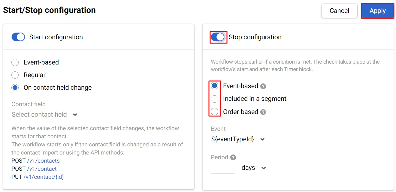 Setting Up Stop Configuration