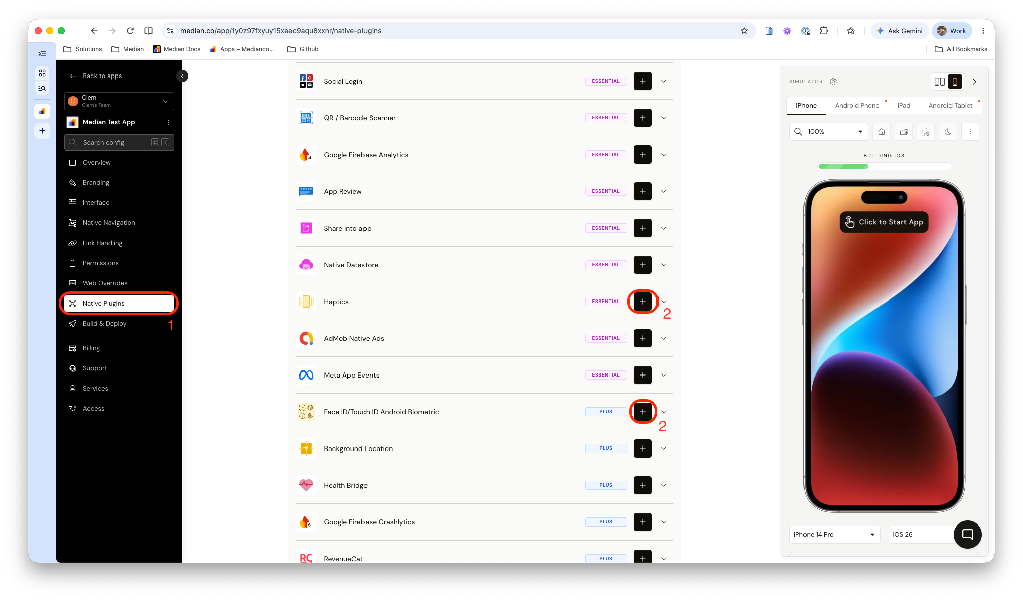 Median App Studio — add native plugins