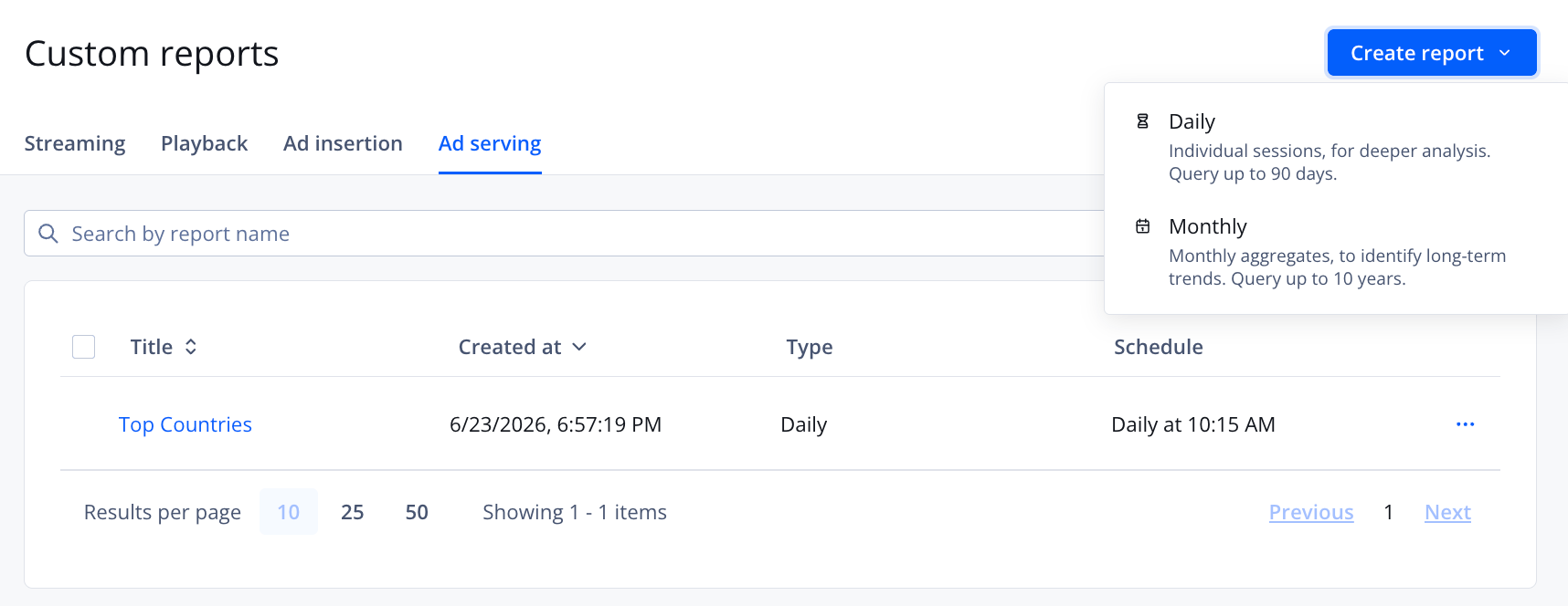 Playback custom reports tab