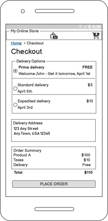 Delivery offers during checkout for a Prime shopper and Prime-eligible product