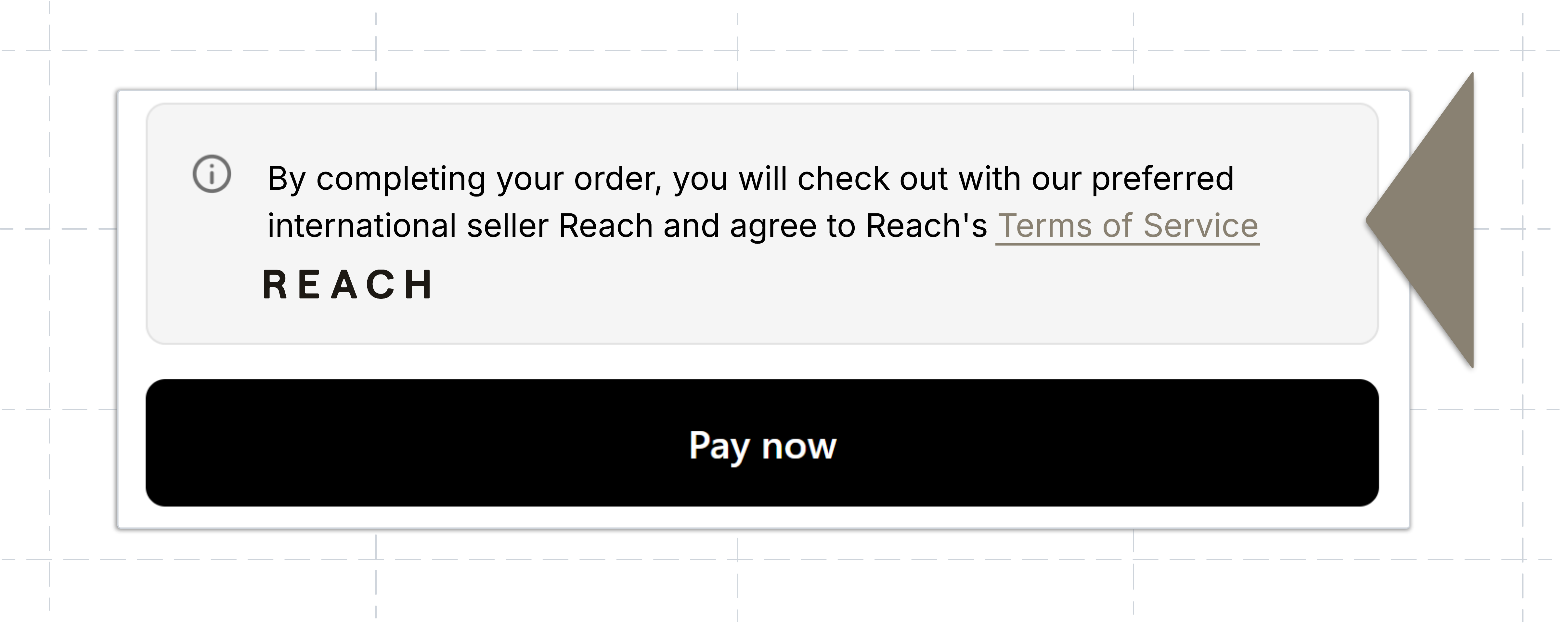 Example of the Reach badge showing the terms of service and disclaimer.