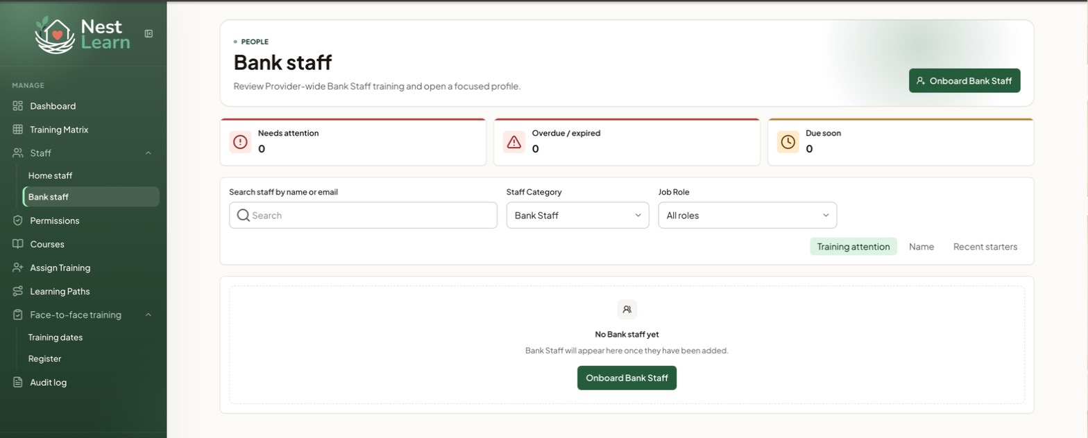 The Bank staff page with the Onboard Bank Staff button and no read-only banner