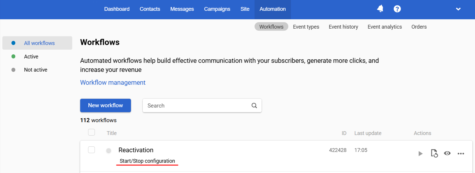 Start/Stop configuration
