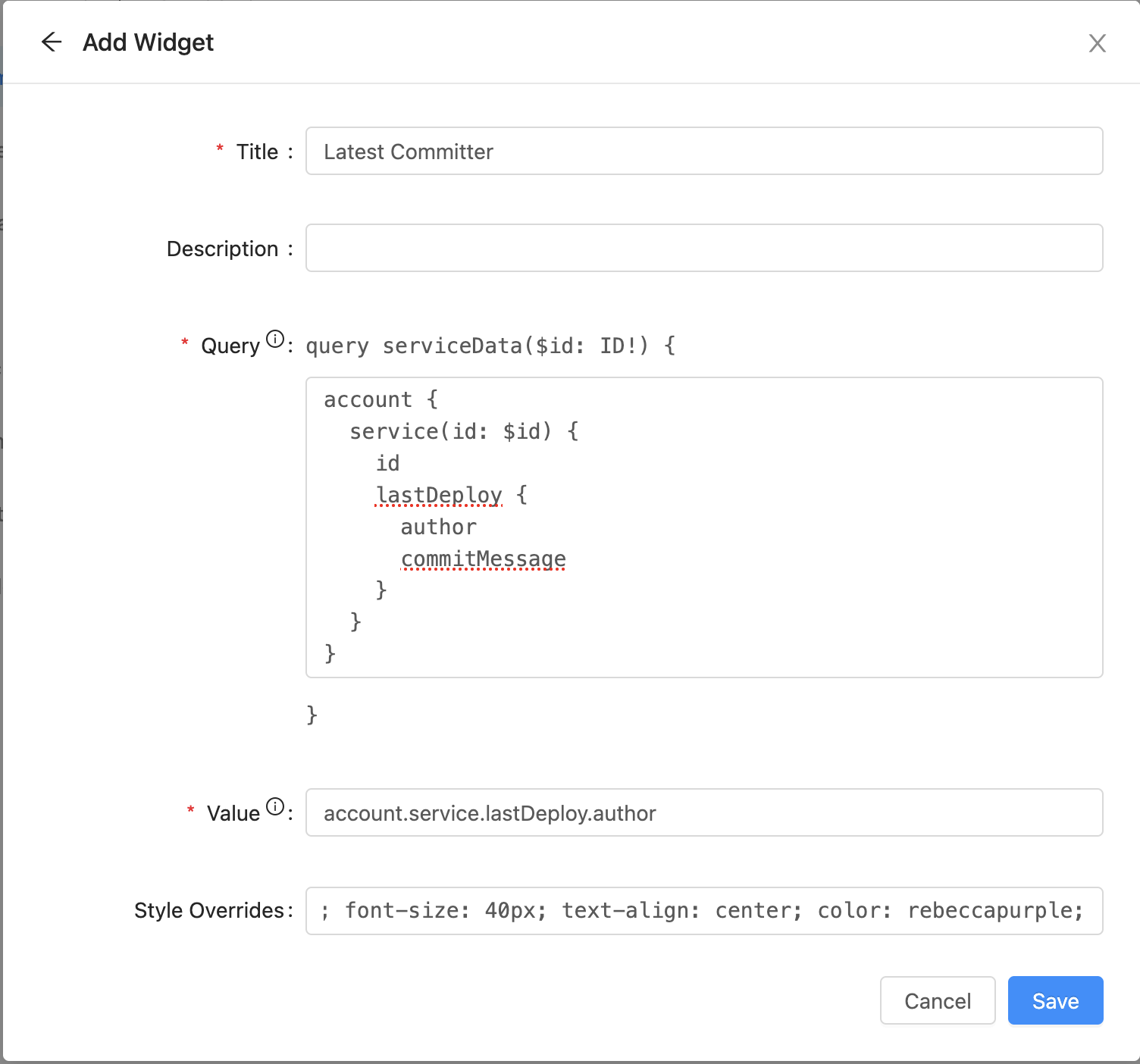 Value widget input fields