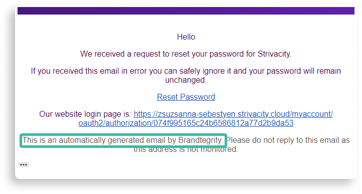 Password reset message example