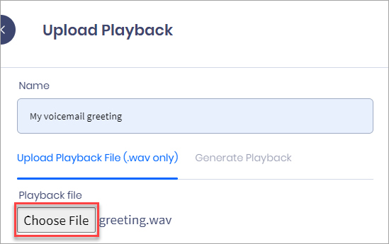 Screenshot of the uploading a voicemail playback