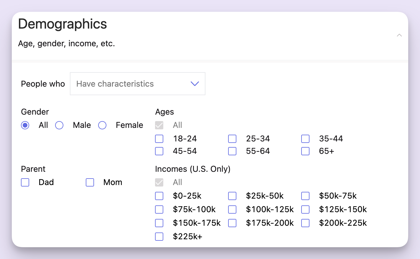 The demographics module in Foursquare Audience.