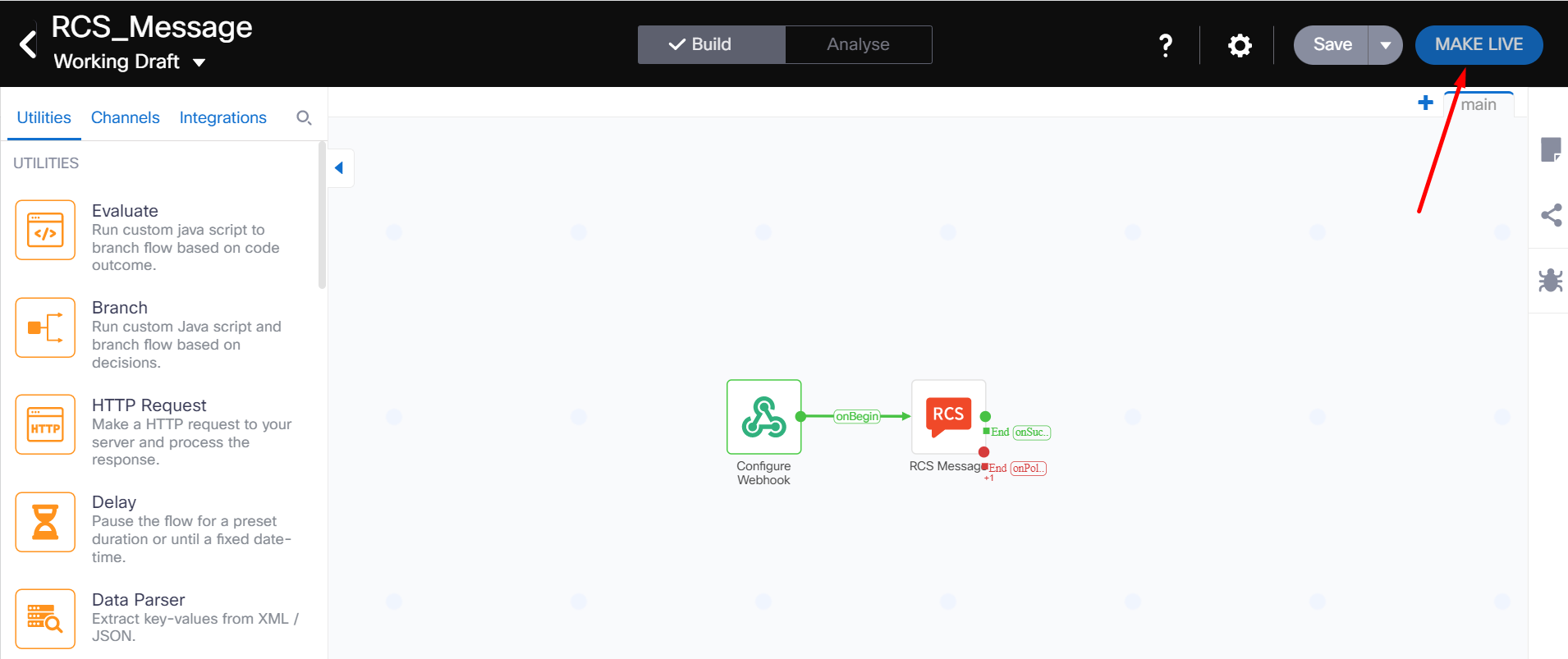 Step 1: Creating an RCS flow in Webex Connect