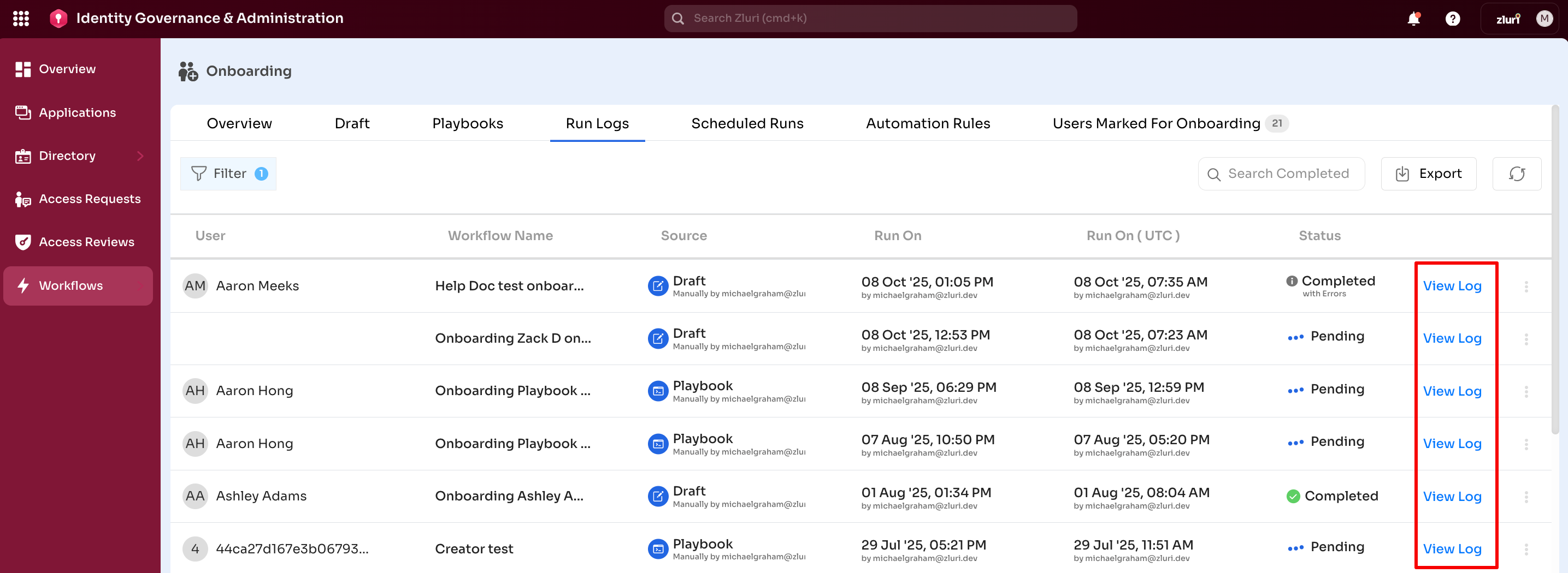 Run log_View log link.png