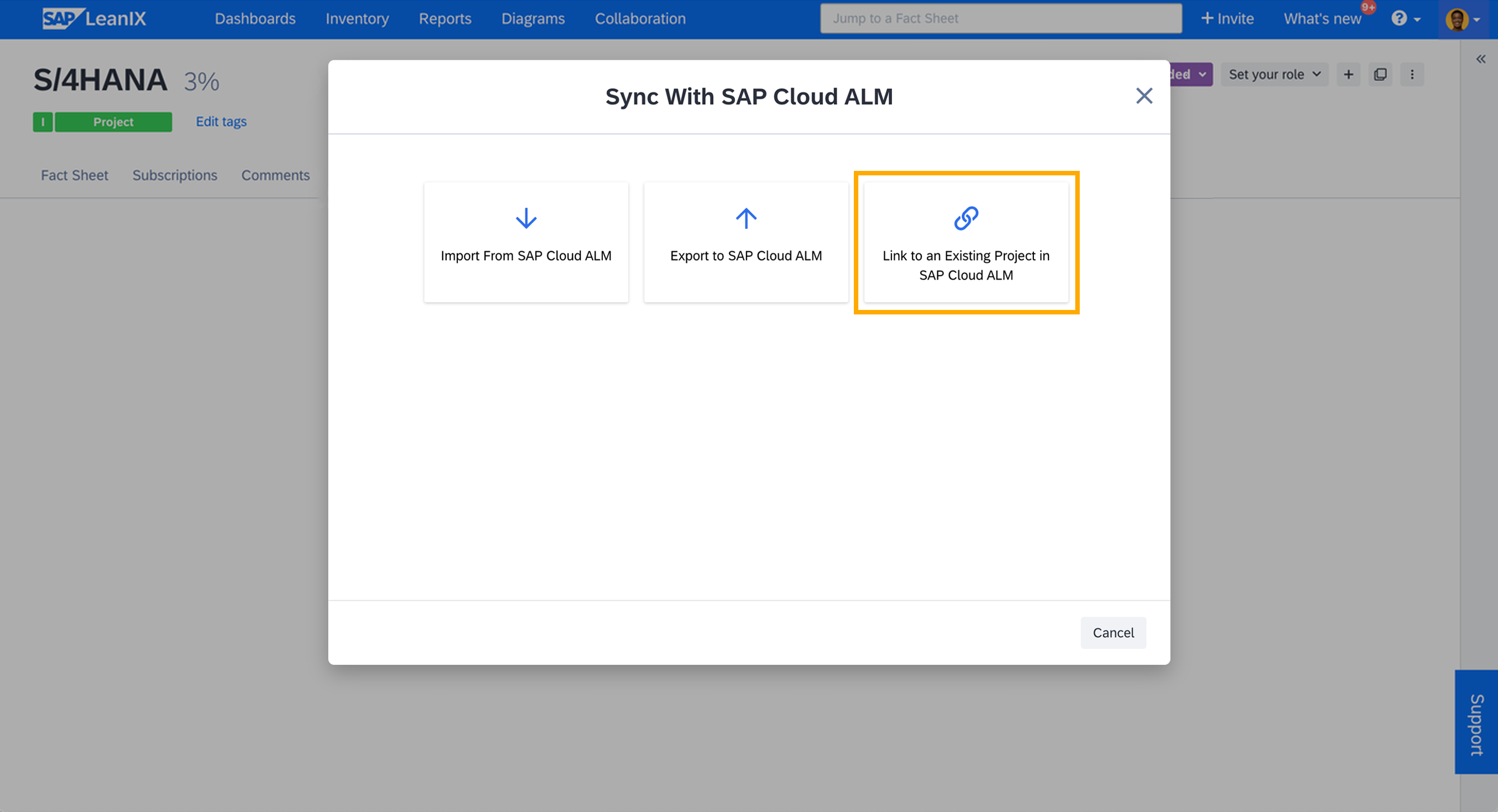 Synchronizing a Project to an Existing Fact Sheet