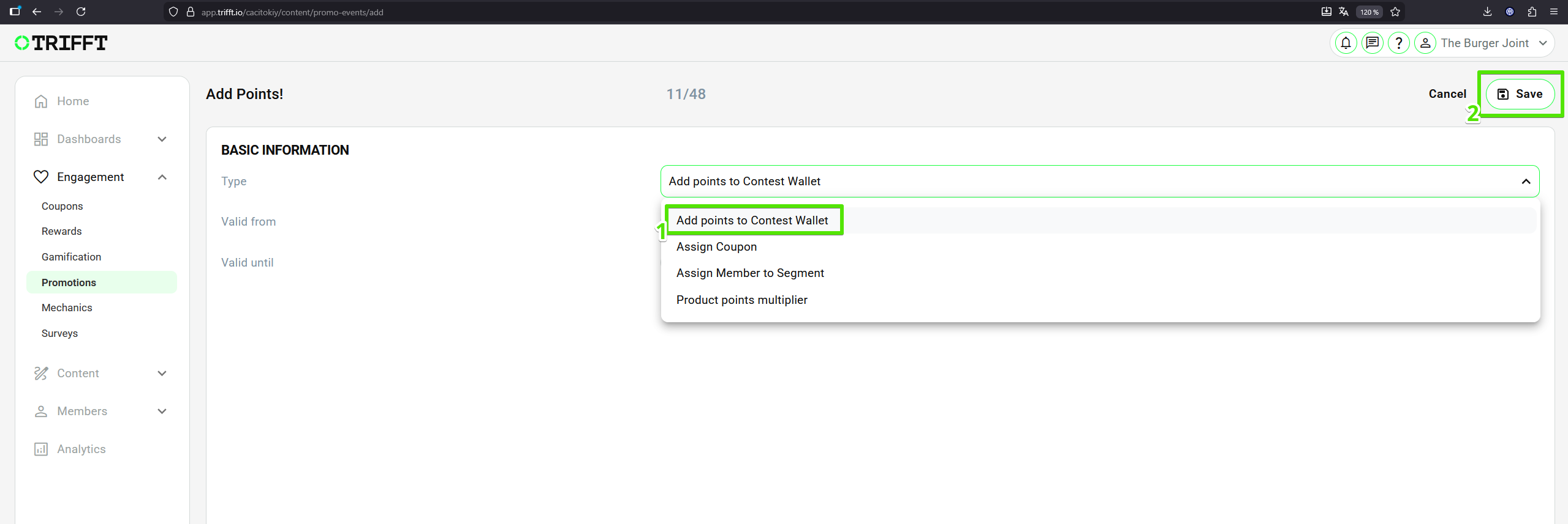 Add points to Contest Wallet