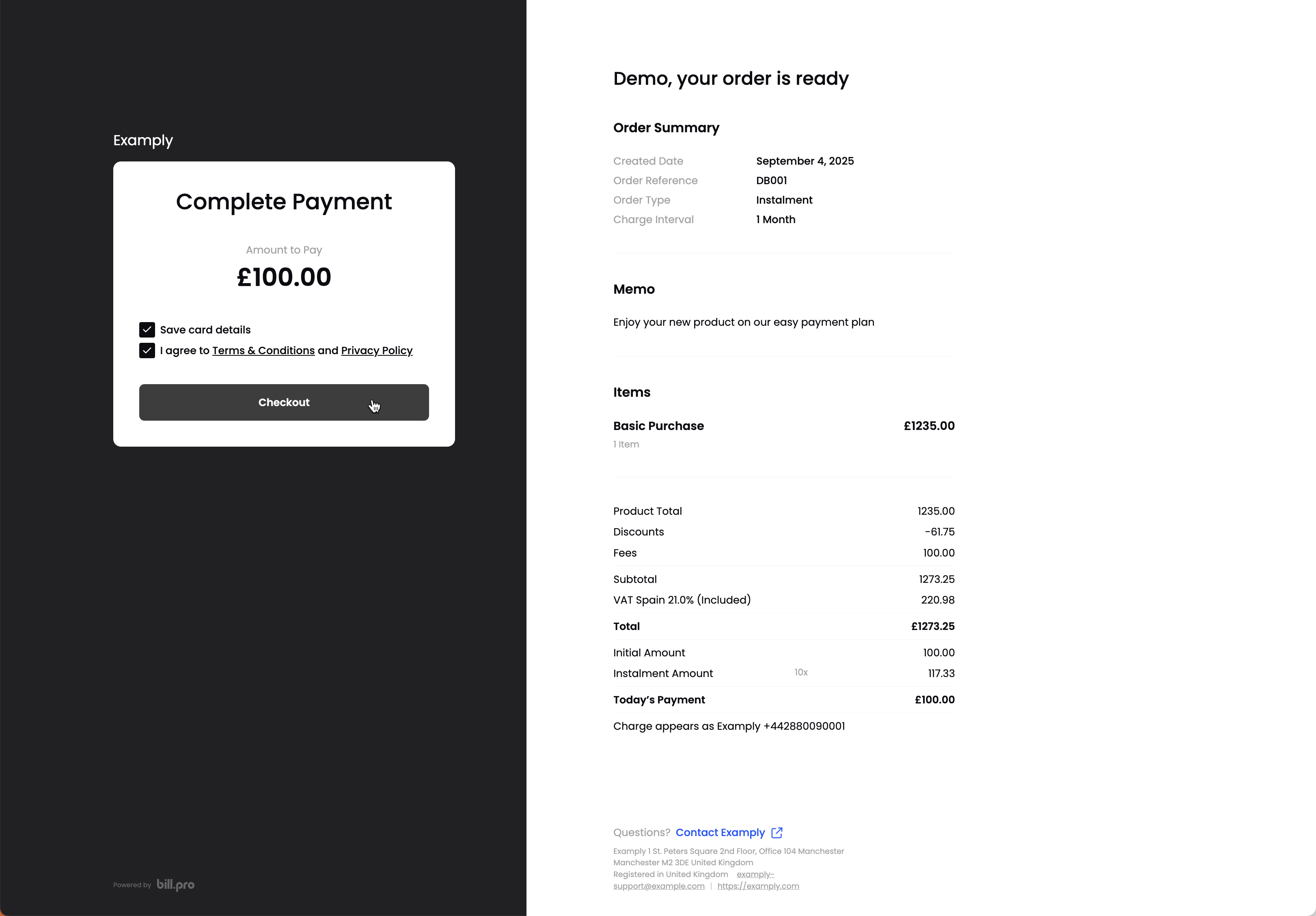 The customer details and profile details on the secure checkout page