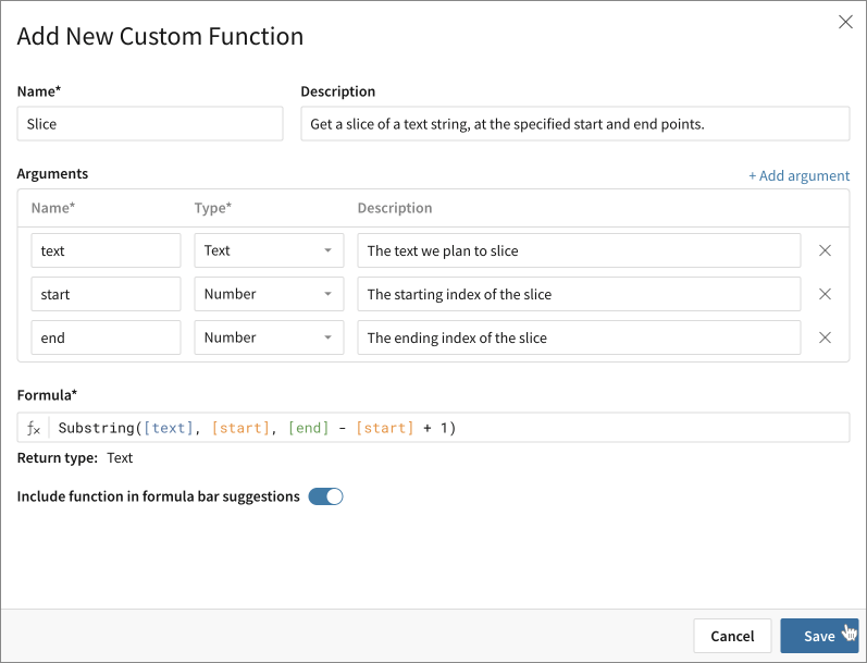 Defining the custom function Slice
