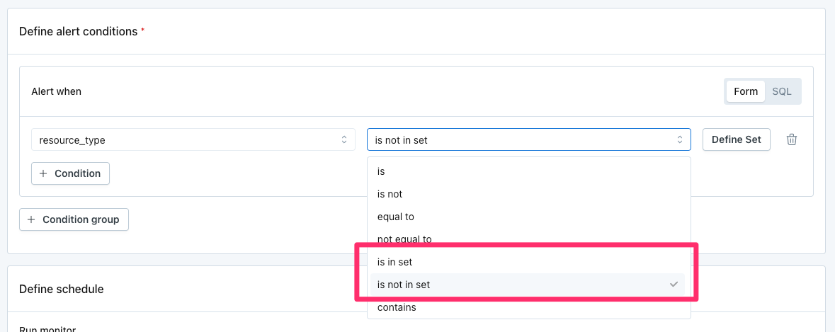 `Is in set` and `Is not in set` operators in Validation Monitors