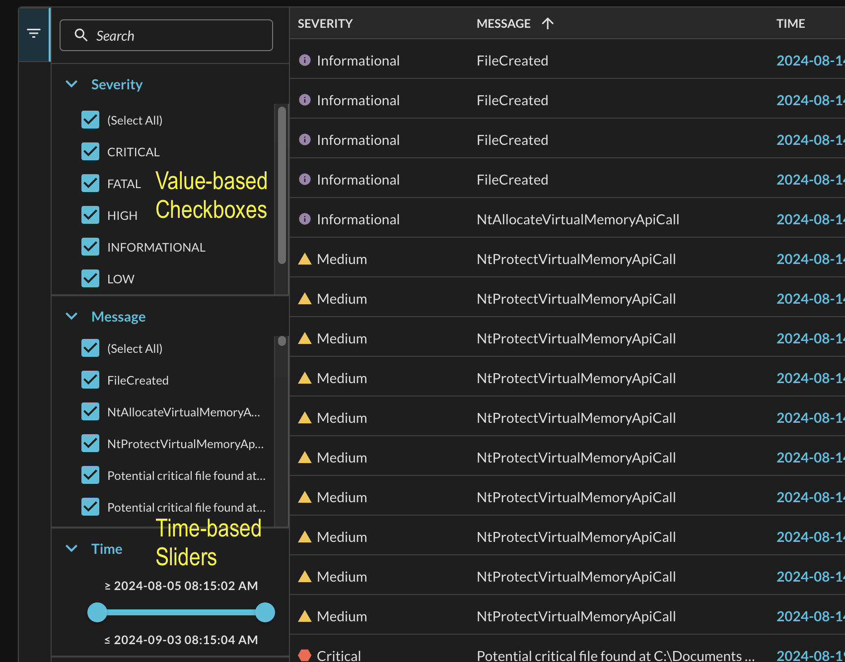 Fig. 9 - Checkbox-based and Slider-based filter options showned