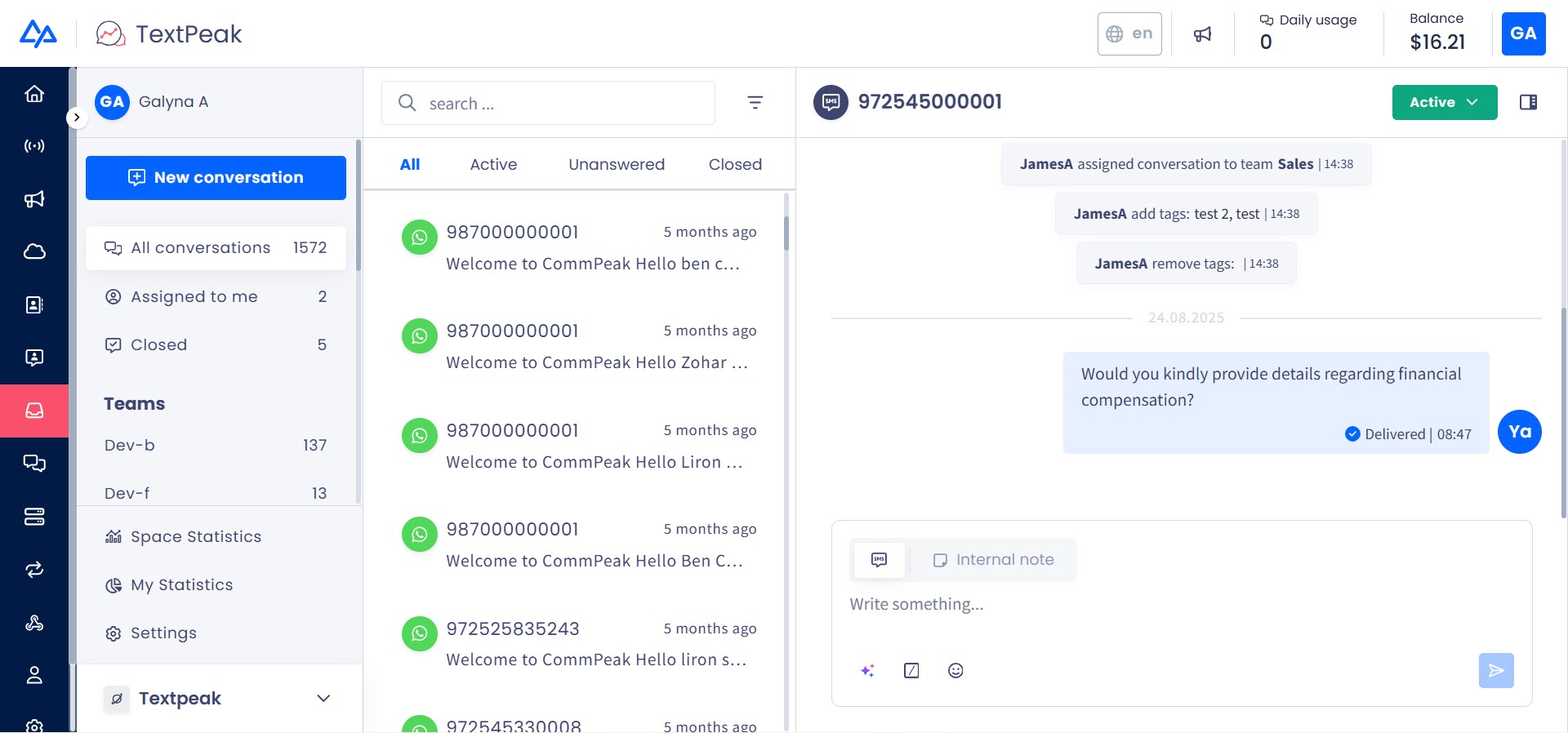 Screenshot of the Inbox dashboard