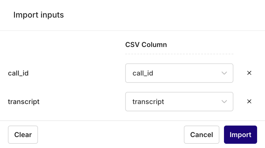 The column to input mapping. Once ready select **Import**.