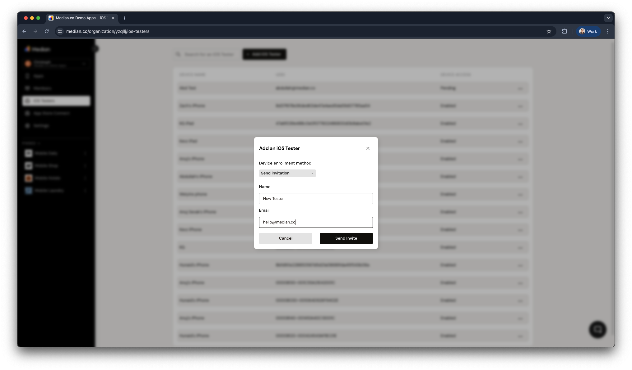 Send iOS Tester invitation email to automatically collect UDID