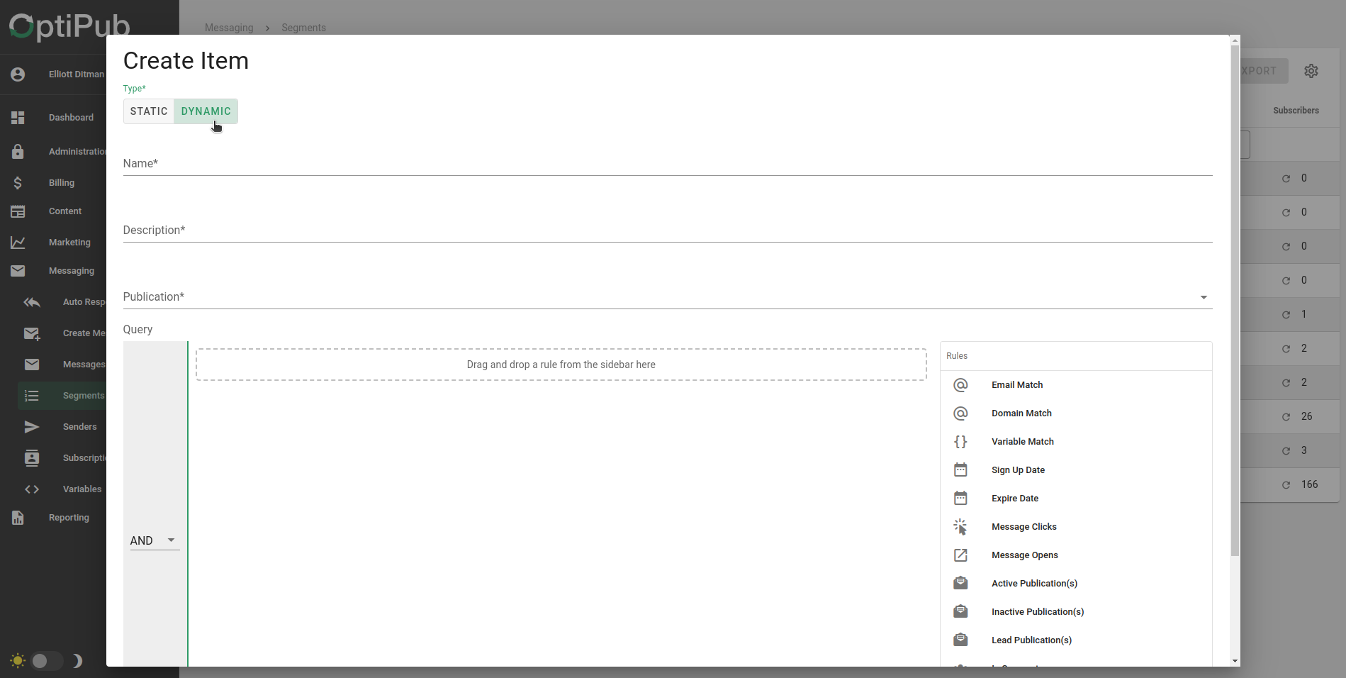 Choose the DYNAMIC segment type.