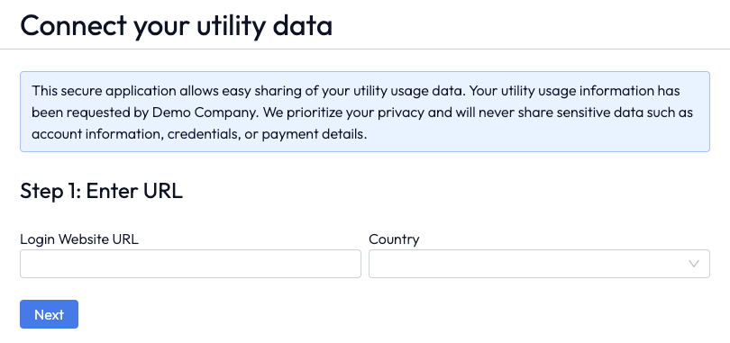 How the Nectar utility connection page appears on your website