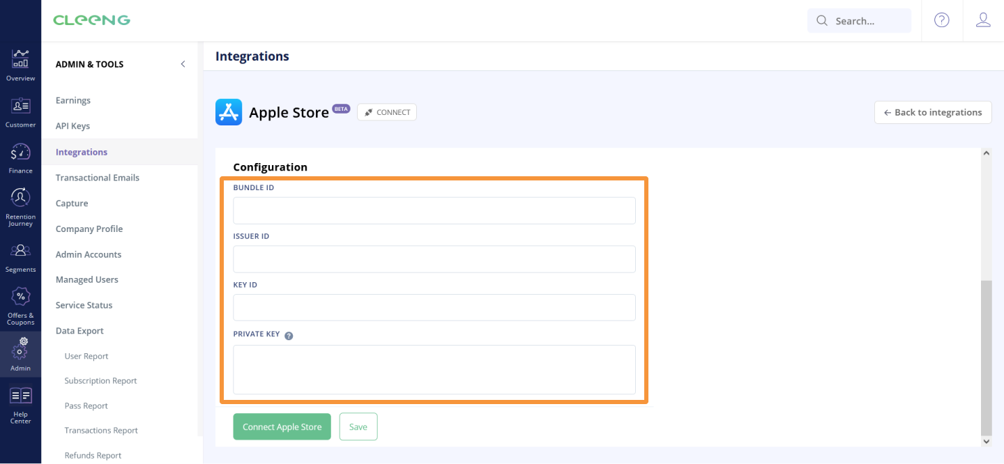 Configuration in Cleeng Dashboard