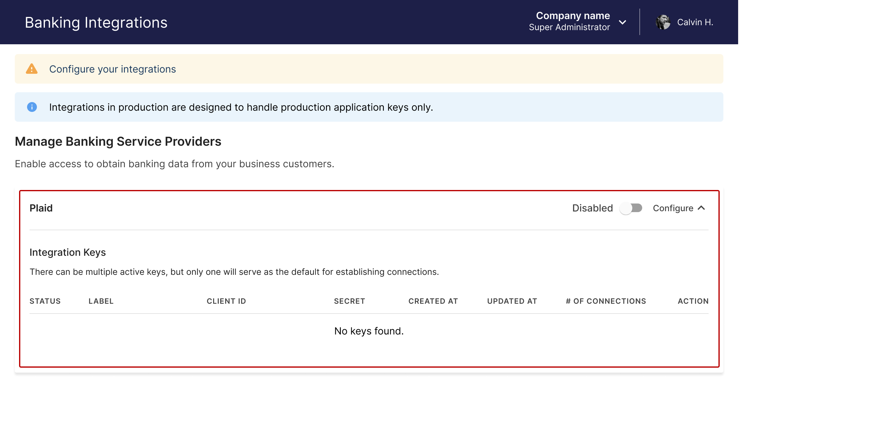 Railz  Dashboard - Manage Commerce Integrations. Click to Expand.