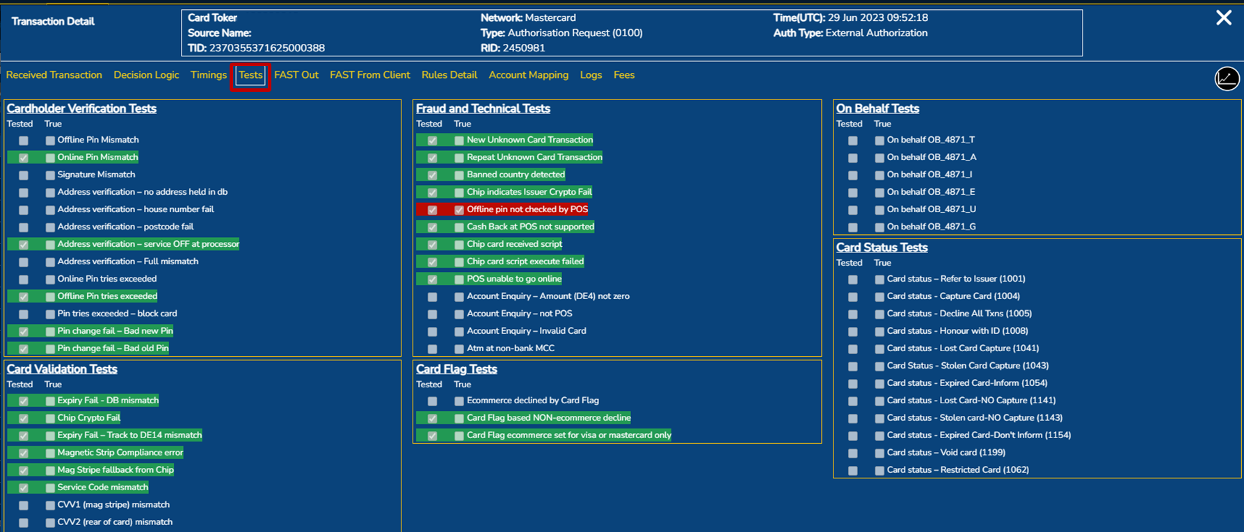 Transaction screen: tests