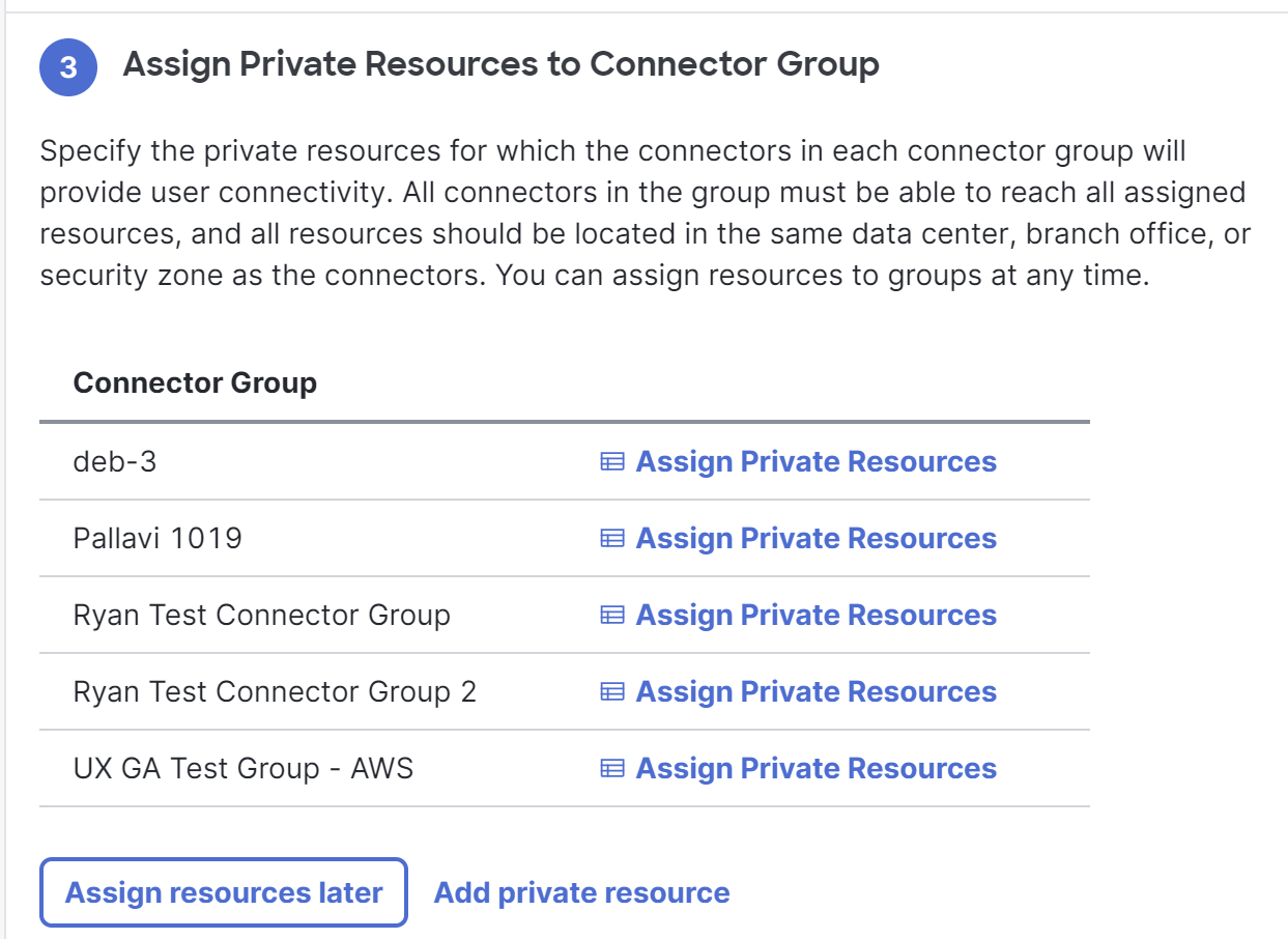 Assign private resources to connector group