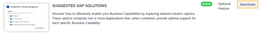 Optional Feature Suggested SAP Solutions in the Optional Features & Early Access Section of the Administration Area