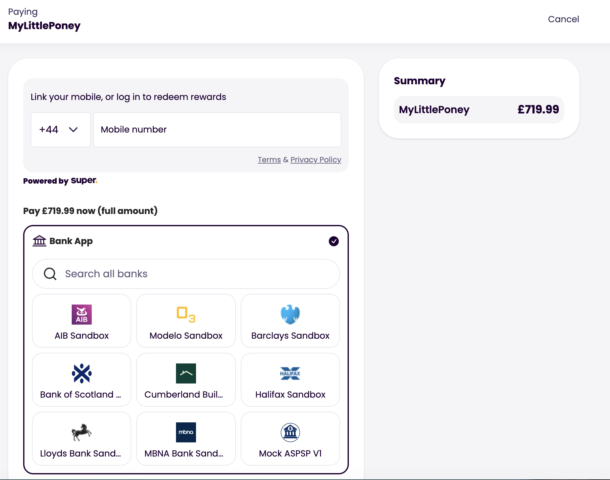 The Super checkout - Available payment methods will show