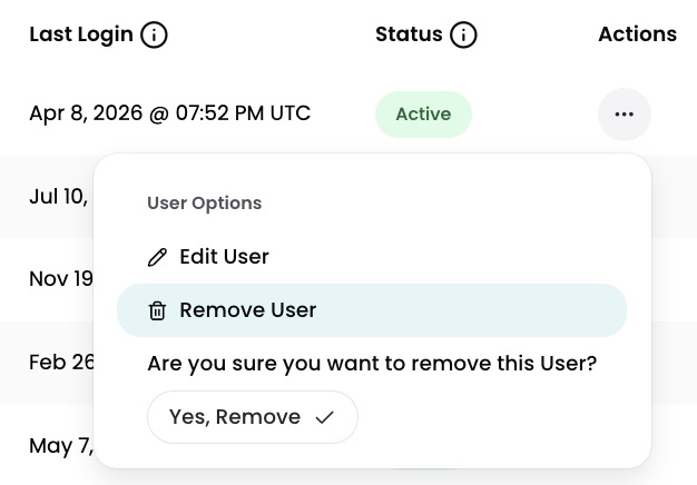 Remove User confirmation dialog