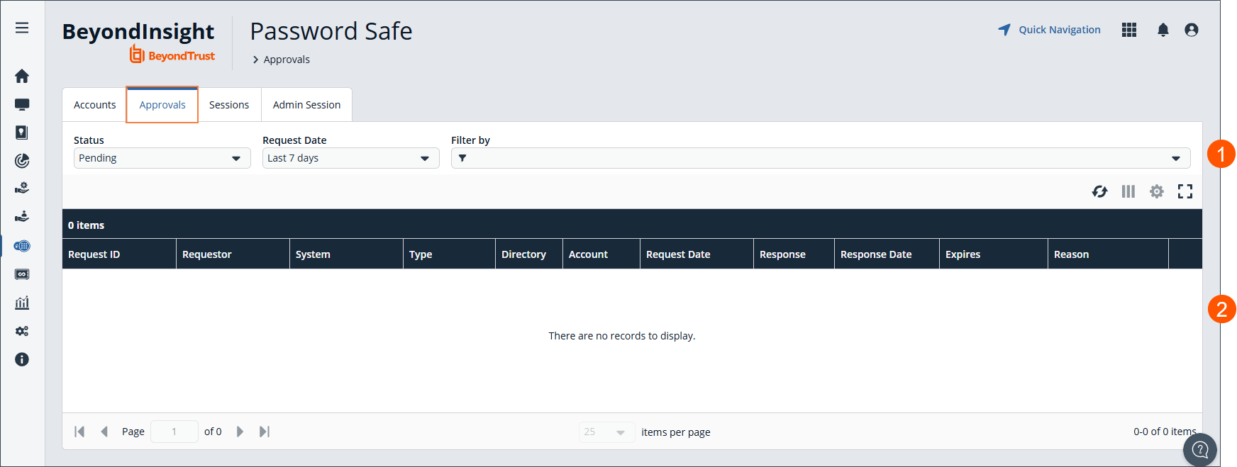 Password Safe Cloud Approvals tab