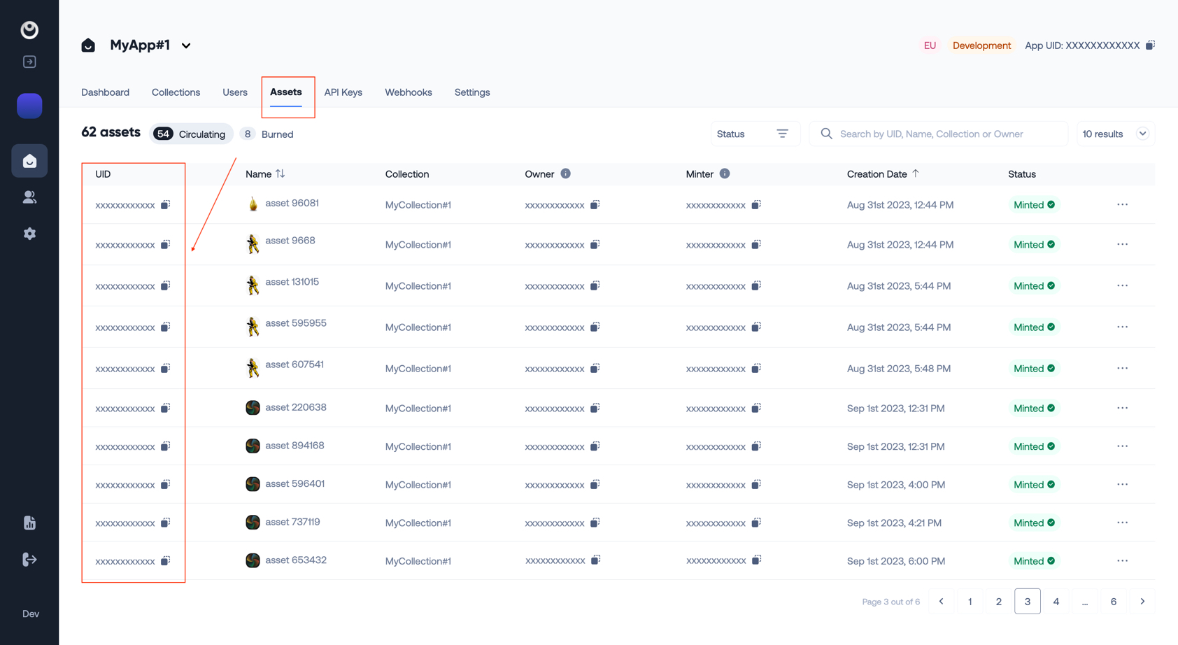 Application overview - Assets table