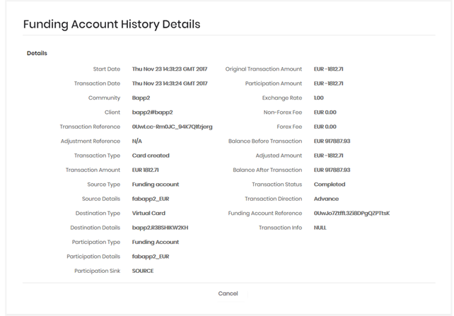 Figure 19: Viewing funding account history details
