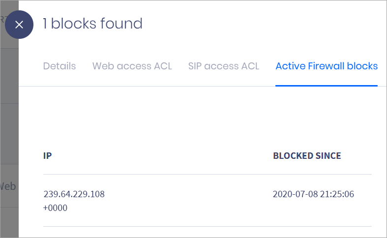 Screenshot of the active firewall blocks